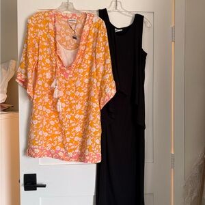 Floral Orange and White Tunic with Black Dress (both nursing friendly) NWT